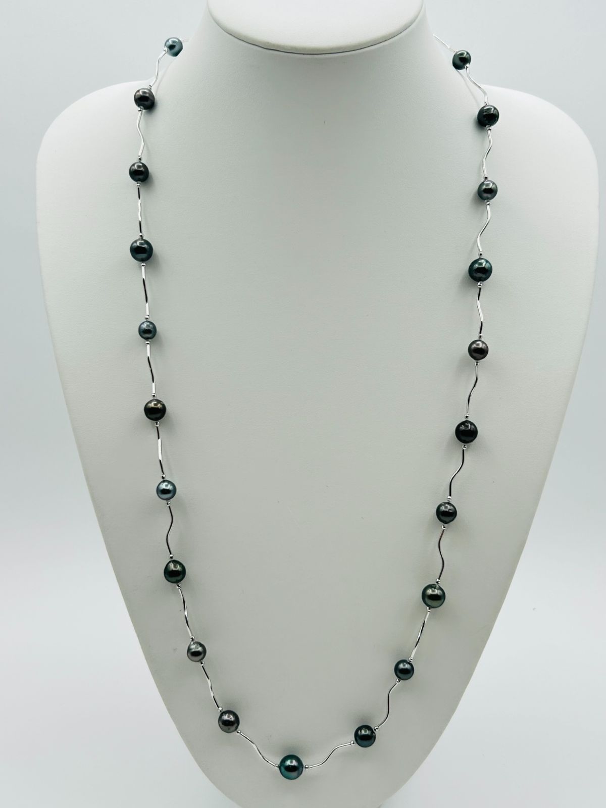 タヒチ 黒蝶 真珠 パール ステーションネックレス 7.0～9.0mm BLACK PEARL TAHICHI SV