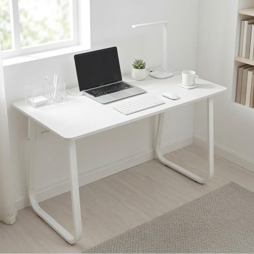 R★パソコンデスク 木目調 シンプル 机 PC作業台 学習机 在宅ワーク 省スペース 幅100cm ナチュラル ホワイト (ホワイト, 100×60cm) 186267c7