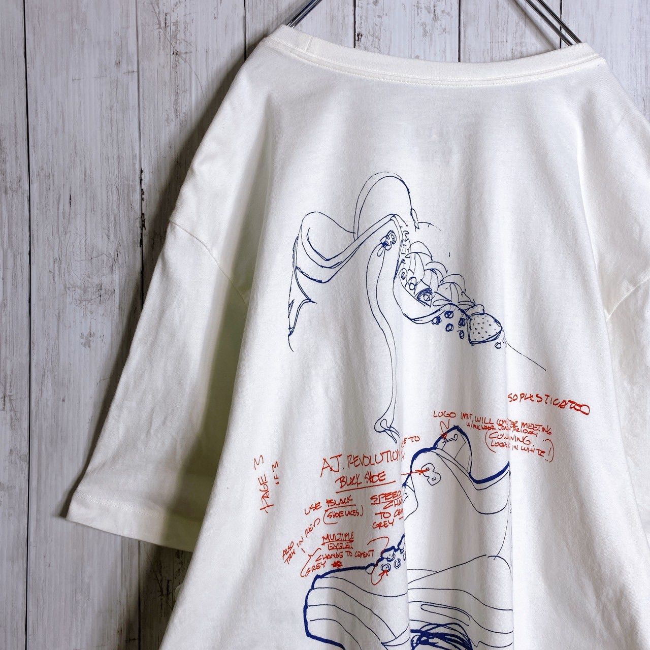 【レアデザイン】JORDAN T-shirt JORDAN ジョーダン スニーカー設計図 シューズスケッチ テクニカルアート グラフィック プリント 半袖Tシャツ 古着 バスケットボール ストリート ホワイト #j60