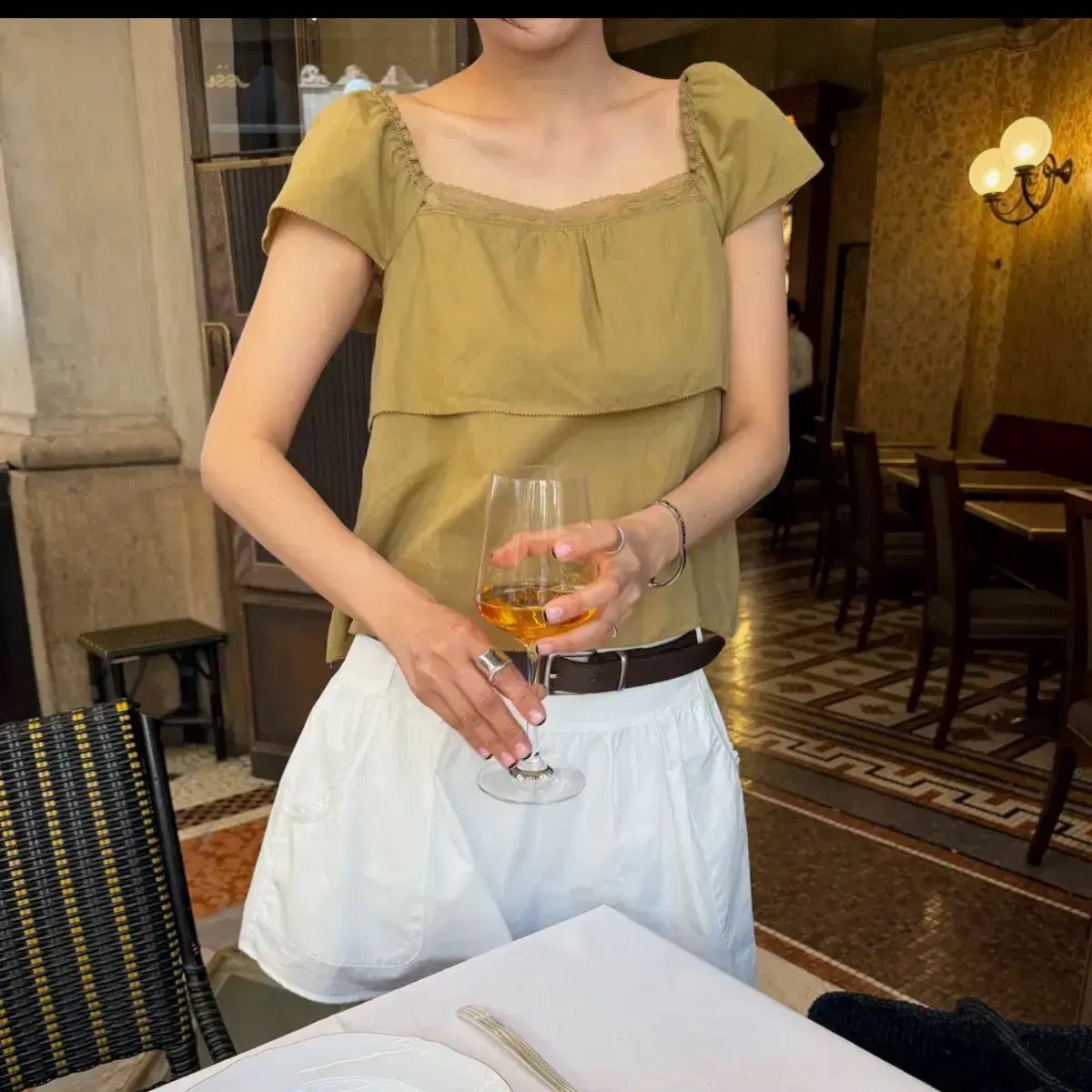 ホワス HOWUS ブラウス ORNE LACE BLOUSE (OLIVE)