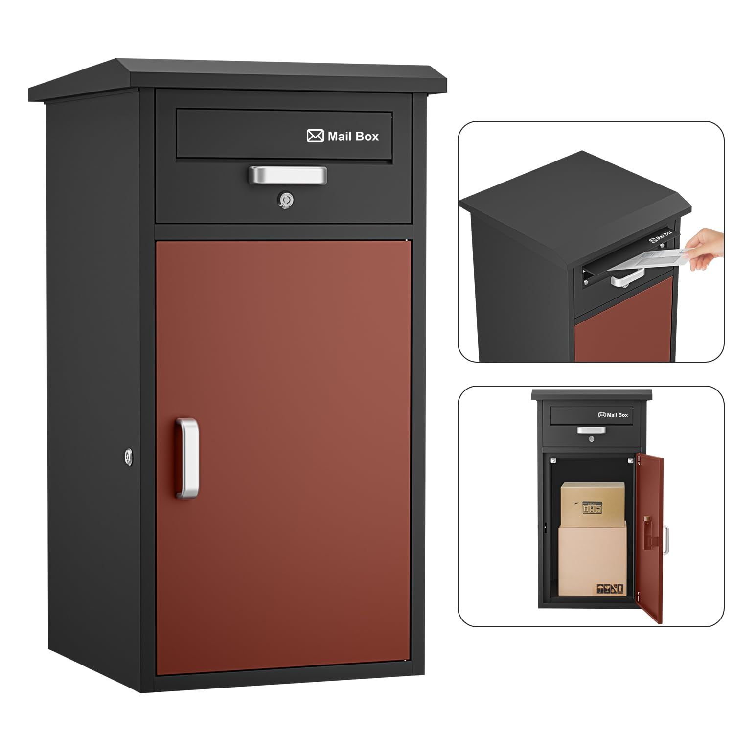 VARNIC 宅配ボックス DIY ポスト一体型 大容量 宅配BOX 戸外 防水 水が溜まらない 防塵 防錆 防犯 郵便受け 扉左右変更可能 取り付け簡単 マグネットシート付き 郵便ポスト 要組立品 戸建て用 個人宅 (レッド)mt 931986c6