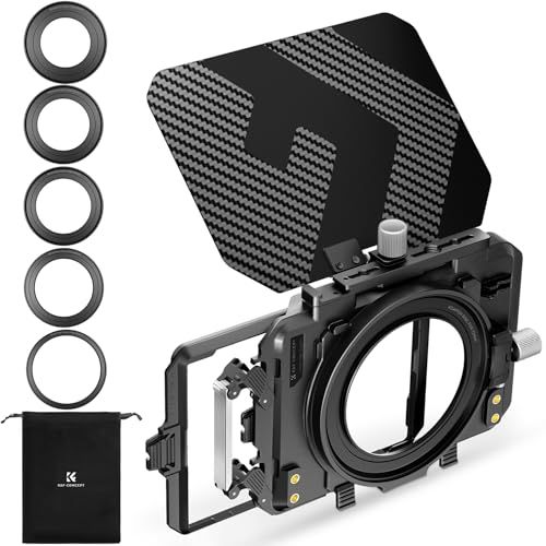 K&F CONCEPT マットボックス 4x5.65インチフィルターフレーム付き Mini Matte Box レンズ フード カーボンファイバー製 67mm/72mm/77mm/82mm/95mmのアダプターリング付き 2枚の角型フィルター c4e1df30