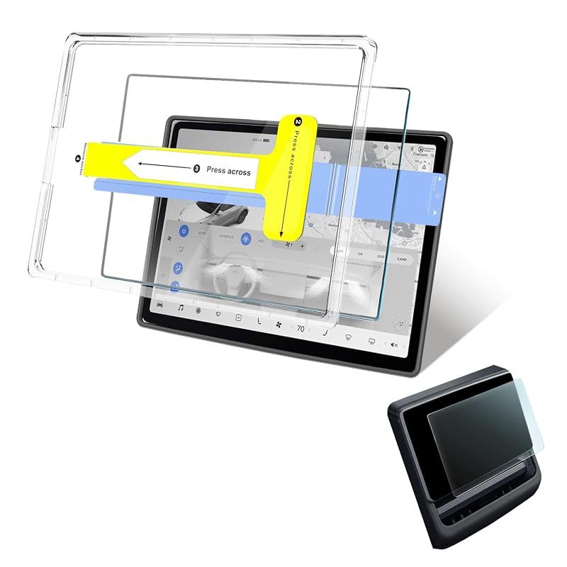 【迅速発送】[16inch版] MODUFY テスラ ジュニパー専用フロント&リアスクリーン保護ガラスセット 貼付ガイド付き (高硬度/透明度/傷防止/クリア/アンチグレア/耐指紋/耐衝撃/9H/Tesla/モデルY (Model Y)/Juniper/モニタ