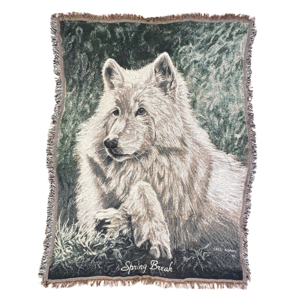 vintageラグ ブランケット マルチカバー タペストリー 90s オオカミ ウルフ ゲイル・アダムス Rug Blanket Animal 2952