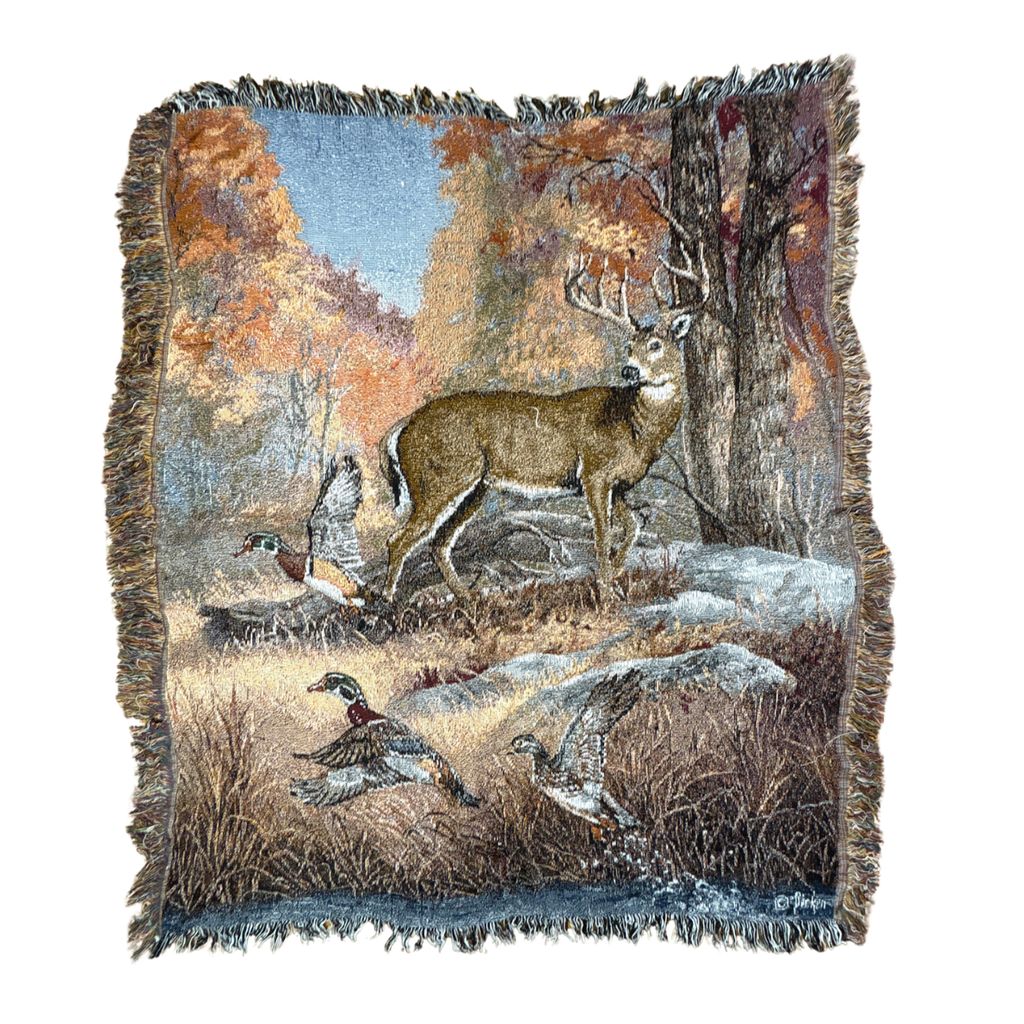 vintageラグ ブランケット マルチカバー タペストリー シカ カモ アニマル アート Rug Blanket Deer Animal 2954