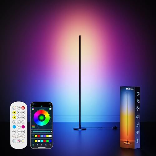 【2026新登場】Hoxhyon フロアライト LED 間接照明 スタンドライト【RGBIC搭載 多色グラデーション/音楽連動/フットスイッチ/横置き対応】フロアランプ コーナーライト おしゃれ 電球色 昼光色 1600万色 調光調色 DIYカラー 国内発送
