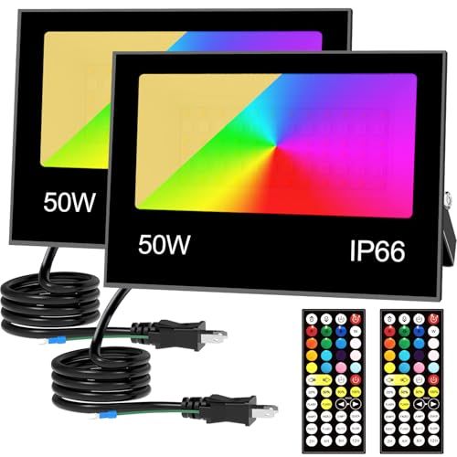 50W RGB 投光器 カラーライト フラッドライト RGB + 2700K 暖色光照明 5000lm 祝日雰囲気と日常照明兼用 IP66 防水 調光可能 16 種カラー 8 種モード 4 つタイマー 100V 50/60Hz PSE 認証済 日本語 国内発送