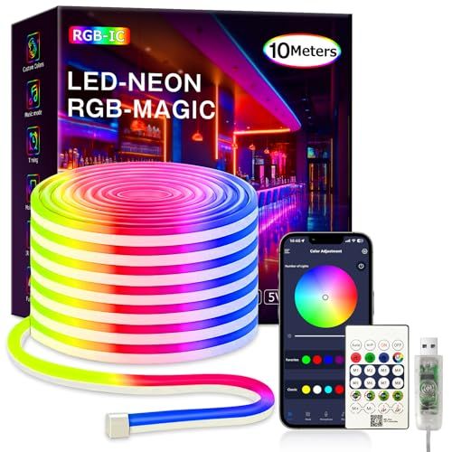 ledネオンライト MagicColor 流れる LEDテープライト USB RGBIC チューブ リニア発光 均一に光る 虹色 防水 アプリ&リモコン制御 調光調色 タイマー 取付簡単 間接照明 目に優しい DIY おしゃれ クリスマス装飾り 5V 国内発送