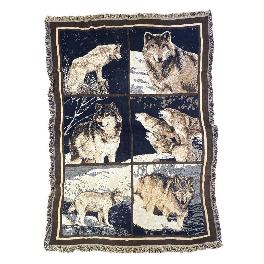 vintageラグ ブランケット マルチカバー タペストリー USA製 ウルフ オオカミ アニマル Rug Blanket Wolf Animal 2962