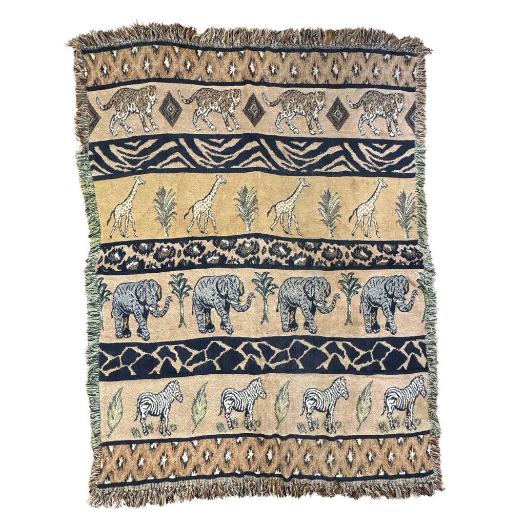 vintageラグ ブランケット マルチカバー タペストリー シマウマ キリン アニマル ゾウ Rug Blanket Animal 2964