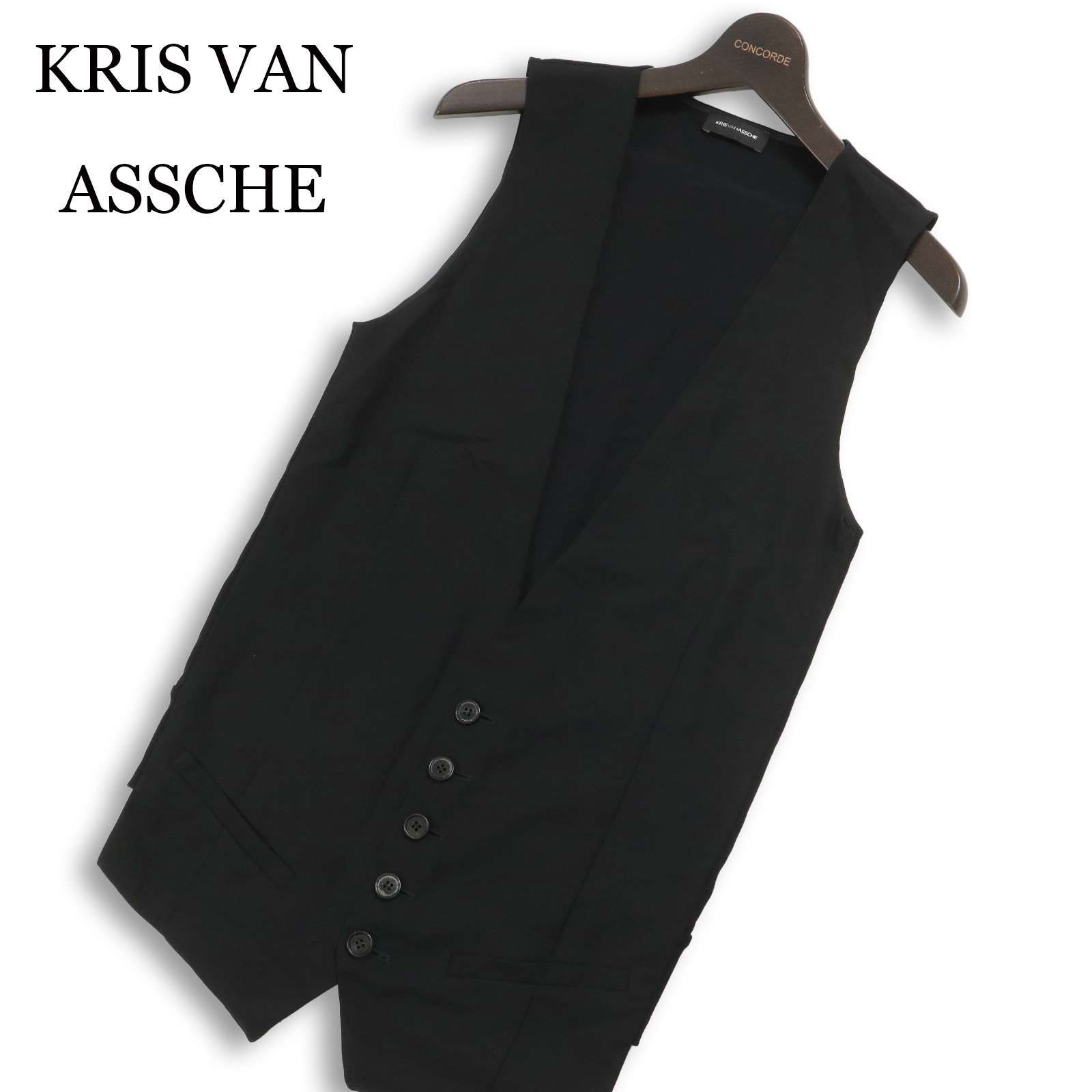 ベルギー製★ KRIS VAN ASSCHE クリスヴァンアッシュ 通年★ 切替 スリム ロング ジレ ベスト Sz.46 メンズ 黒