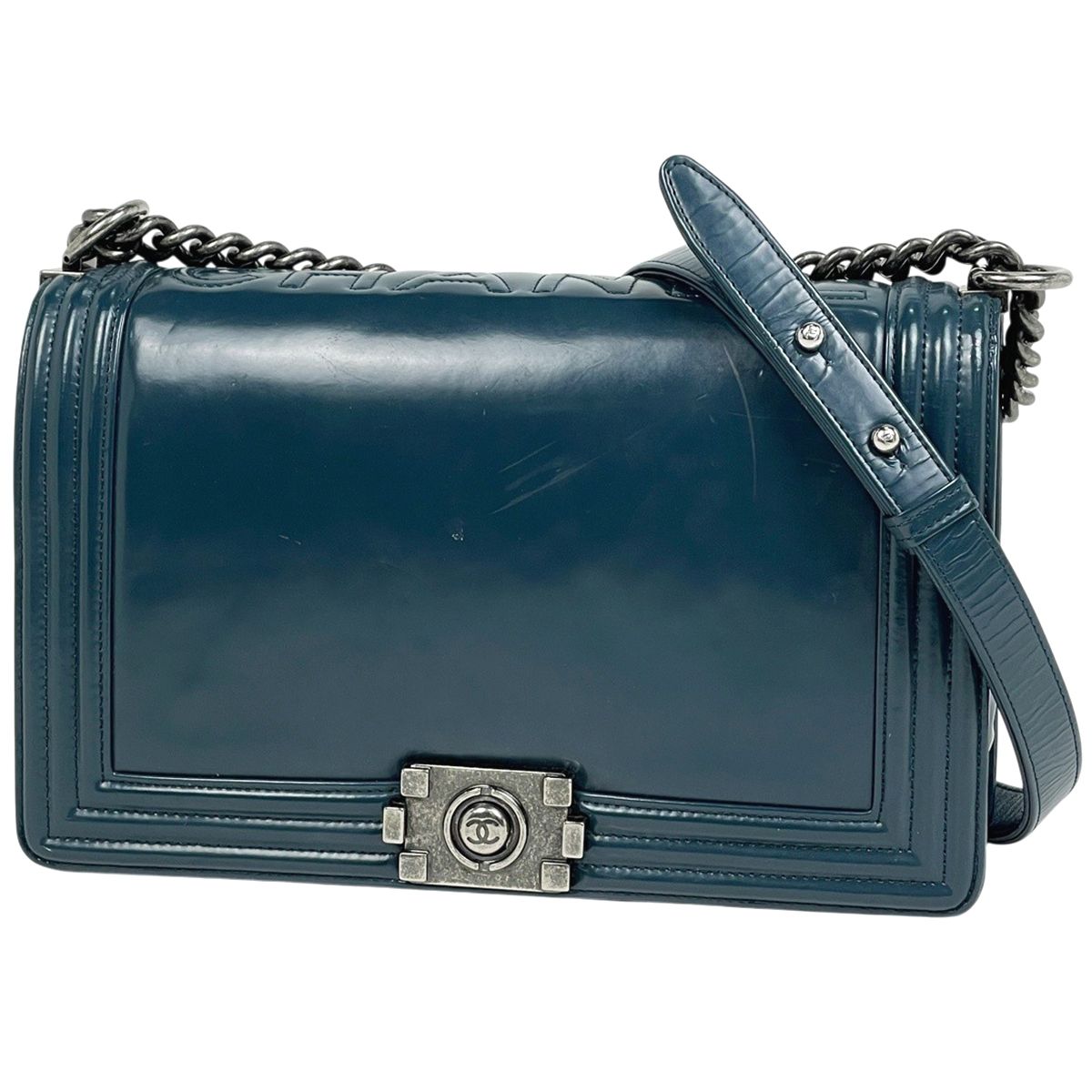 シャネル CHANEL ボーイシャネル チェーン ショルダーバッグ ココマーク レザー ブルー レディース 【中古】