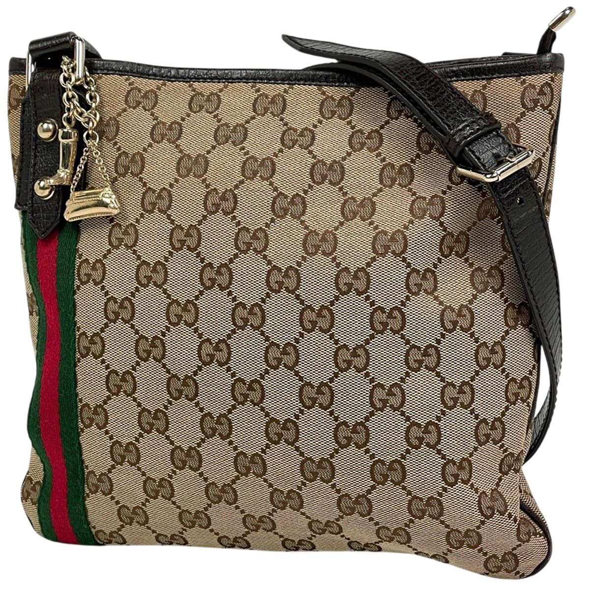 グッチ GUCCI GG柄 ショルダーバッグ シェリーライン ウェブ GGキャンバス ブラウン 144388 レディース 【中古】