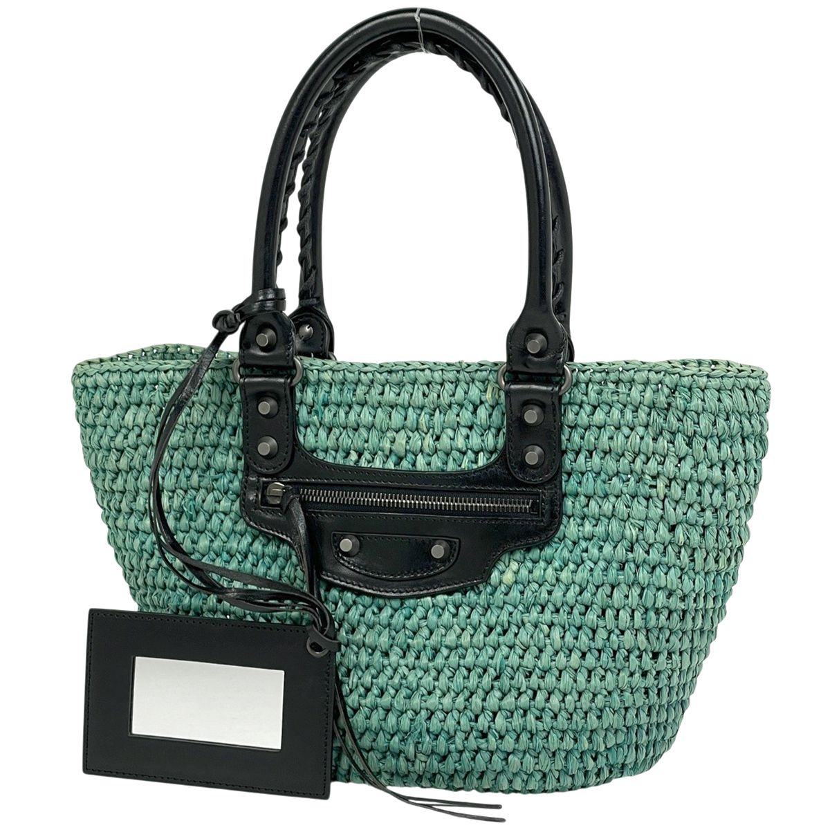 バレンシアガ BALENCIAGA パニエXS トートバッグ ハンドバッグ かごバッグ ラフィア ファブリック グリーン 466498 レディース 【中古】