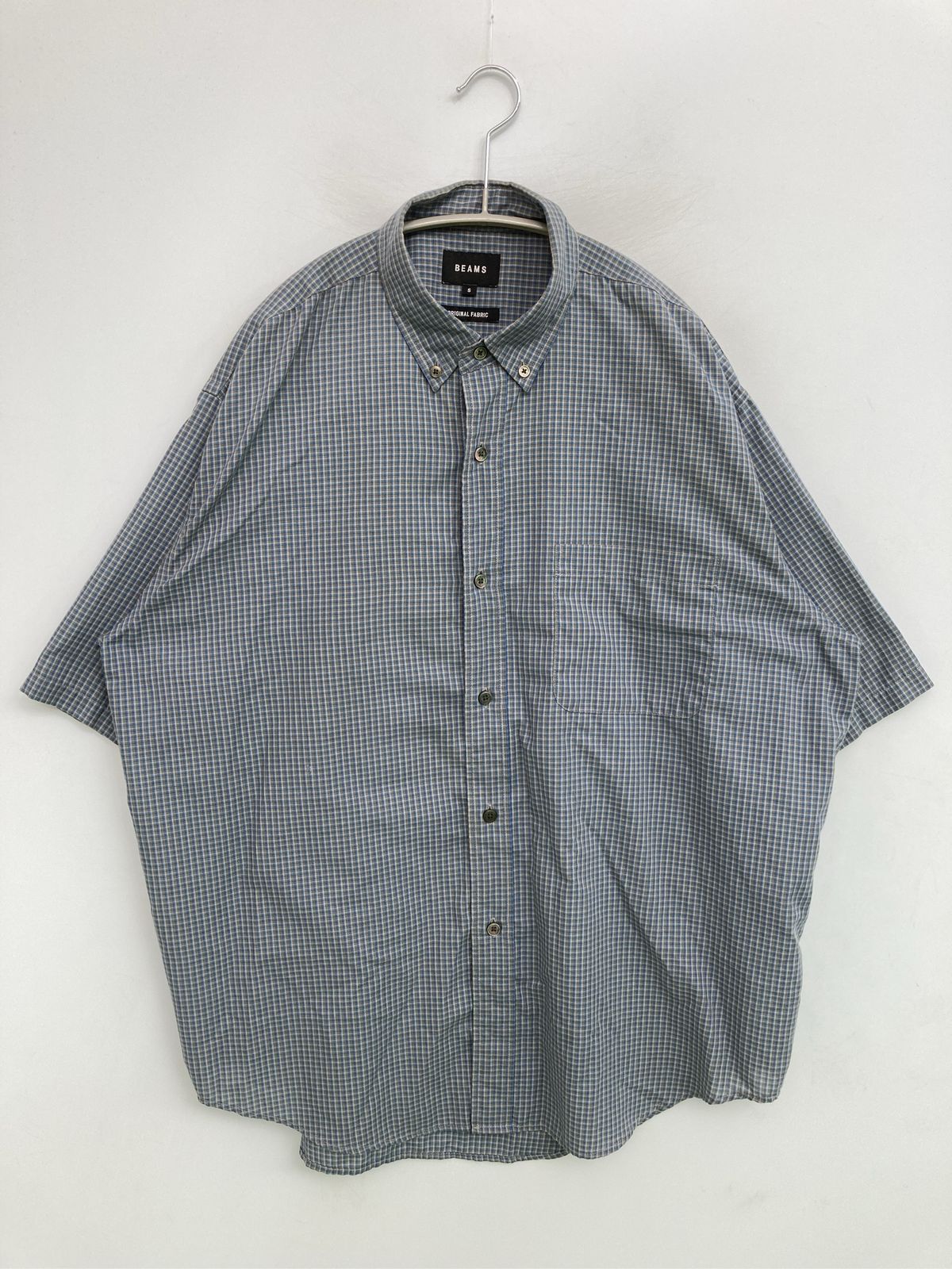 BEAMS ビームス シャツ/ブラウス S ブルー コットン チェック柄 ミドル丈 半袖 メンズ レディース