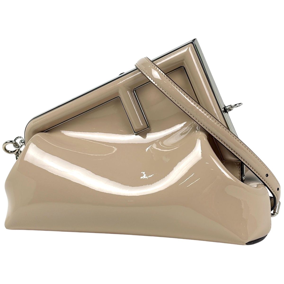 フェンディ FENDI ファースト ミディアム クラッチバッグ 2WAY ショルダーバッグ エナメル パテントレザー ベージュ 8BP137 レディース 【中古】