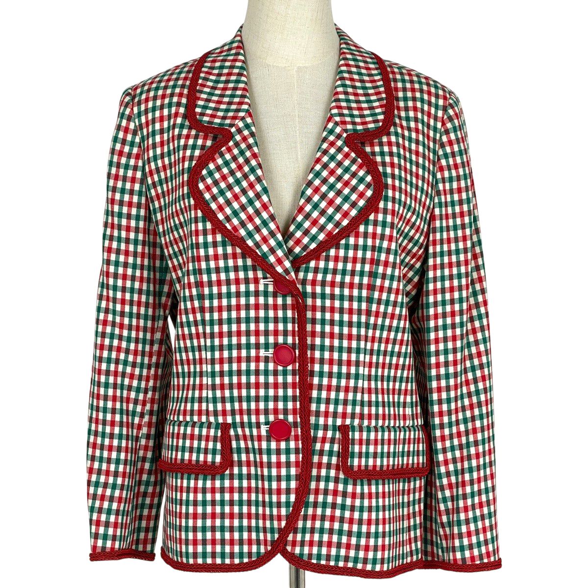 イヴ・サンローラン YVES SAINT LAURENT ギンガムチェック ジャケット アウター 毛 レッド グリーン レディース 【中古】