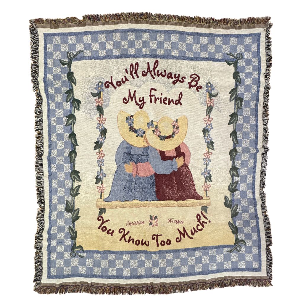 vintageラグ ブランケット マルチカバー タペストリー フレンド メッセージ フラワー チェック Rug Blanket Message 2974