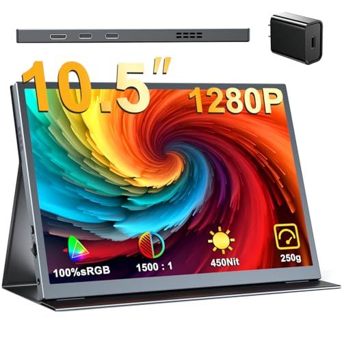 ☆新品☆EVICIV モバイルモニター 10.5インチ 小型 モバイルディスプレイ FHD 1280P 1500:1コントラスト 450Nits高輝度 100%sRGB IPS 光沢パネル 超軽量 ポータブルモニター 保護カバー付き 在宅勤務 cf024c47