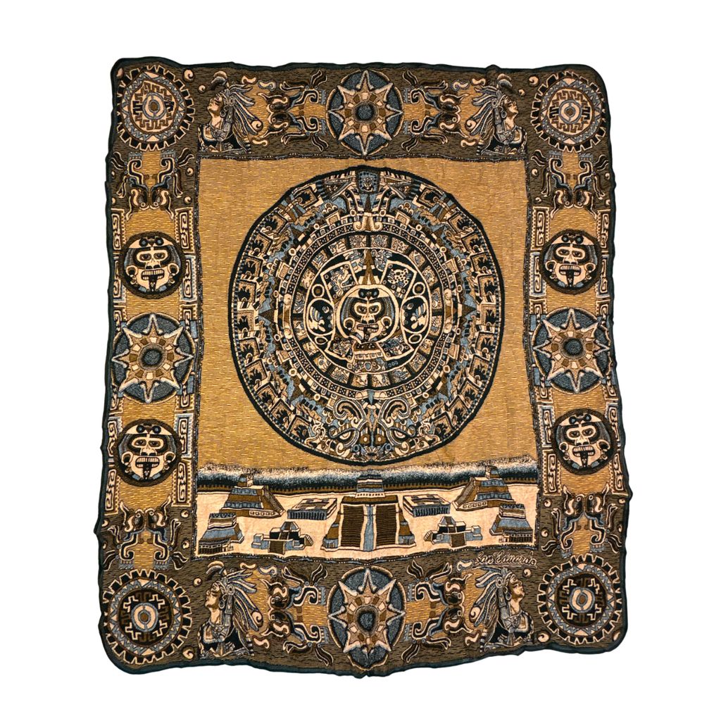 vintageラグ ブランケット マルチカバー タペストリー 超特大 古代 マヤ文明 宗教 Rug Blanket Ancient 2994
