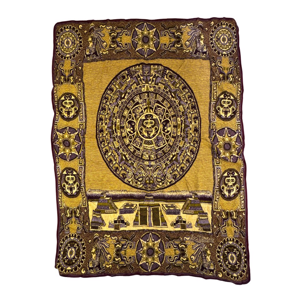vintageラグ ブランケット マルチカバー タペストリー 超特大 古代 マヤ文明 宗教 Rug Blanket Ancient 2995