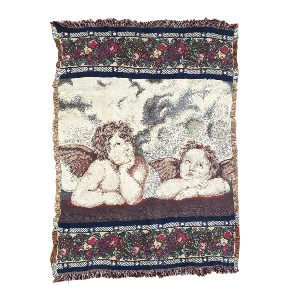 vintageラグ ブランケット マルチカバー タペストリー 天使 エンジェル フルーツ 果物 Rug Blanket Angel Fruit 2999