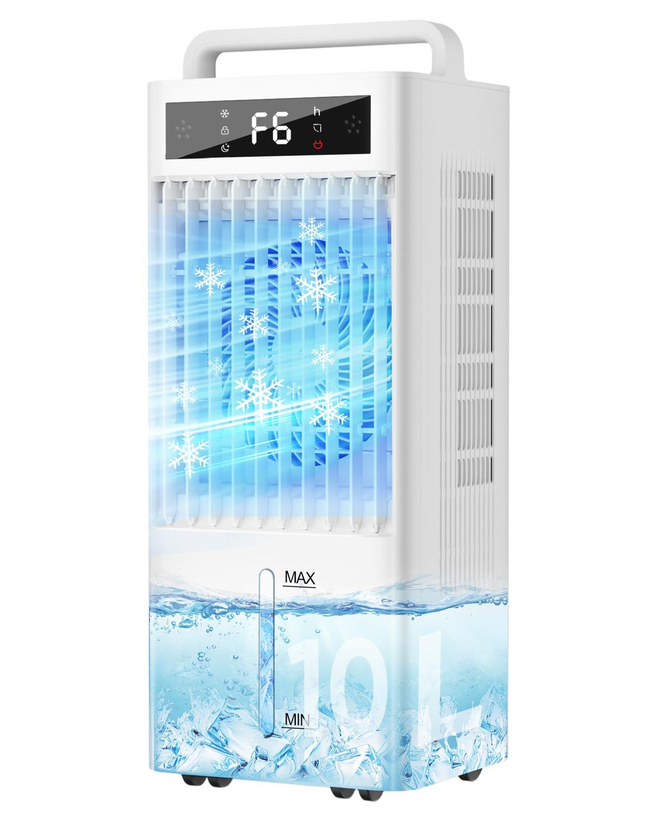 冷風機 強力 10L水タンク+6個専用保冷パック 【2026業界NEWモデル冷風扇・三面吸風】 大容量 LEDタッチ操作 高効率 45W 省エネ設計 スポットクーラー 6階段調整可能 ハンド付き 隠しキャスター付き リモコン 遠隔操作 置き型 eea06187