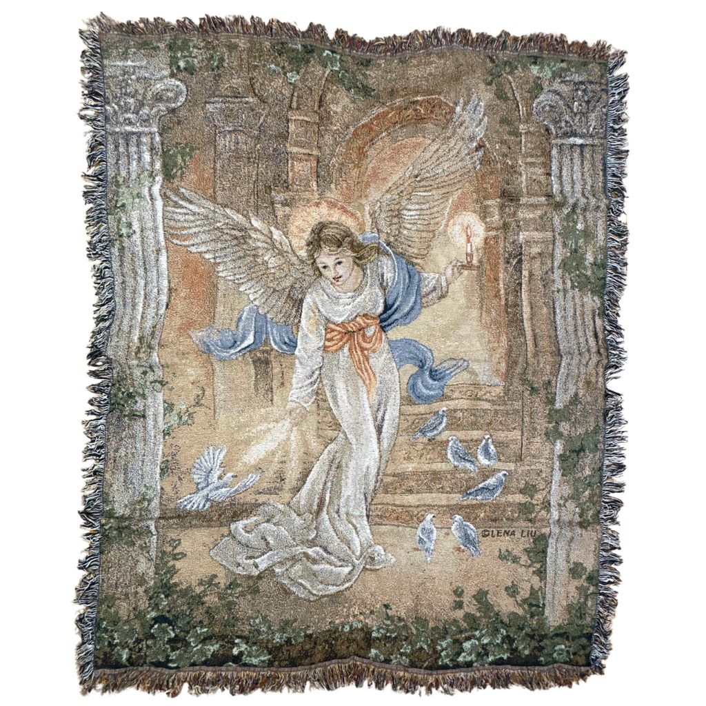 vintageラグ ブランケット マルチカバー タペストリー レナリウ 天使 アート 宗教 Rug Blanket Angel Lena Liu 3002