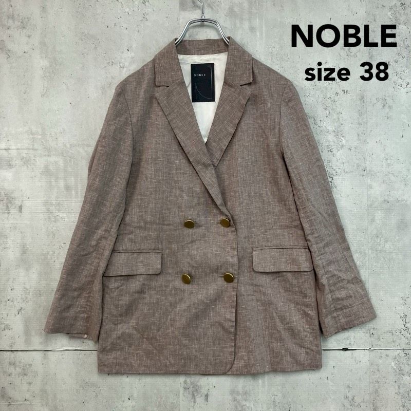 NOBLE ノーブル 38 ベージュ 麻ストレッチピークドラペルダブル