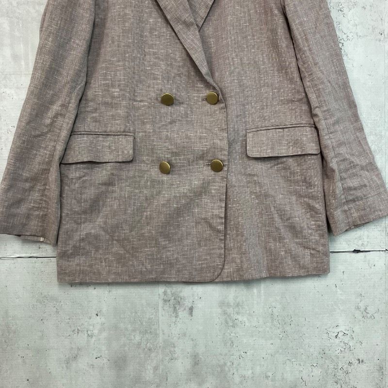 NOBLE ノーブル 38 ベージュ 麻ストレッチピークドラペルダブル