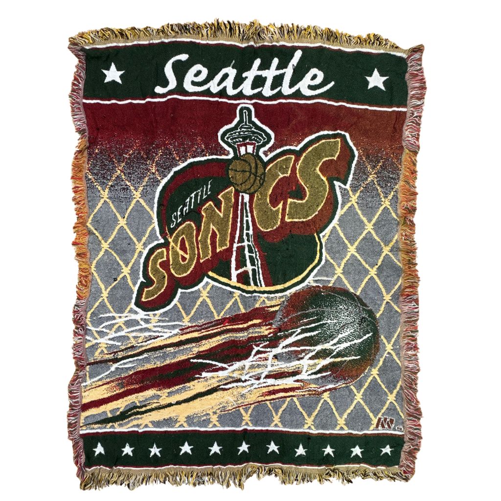 vintageラグ ブランケット マルチカバー タペストリー USA製 シアトルスーパーソニックス バスケ NBA Rug Blanket Sonics3011