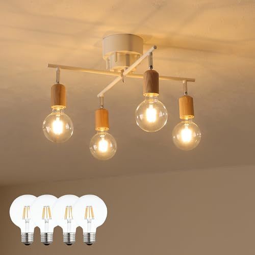 VENTOTA シーリングライト 4灯 シーリングスポットライト 照明器具 天井照明 おしゃれ 北欧 LED 電気 インテリア シンプル リビング 寝室 子供部屋 cll-akarto-cx (ナチュラル｜フィラメントLED電球４個付) 国内発送