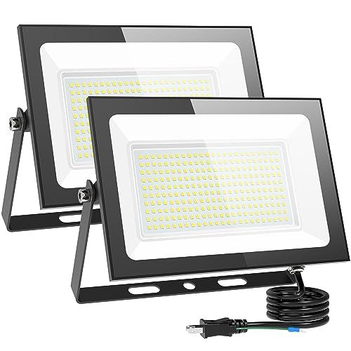 KIWEN LED 投光器 【超薄型・2個セット】屋外 防水 100W 15000LM 100v 昼光色 ledライト 作業灯 屋外 照明 看板灯 IP66 豪雨対応 外灯 led 灯光器 高演色 Ra85 高輝度 省エネ アース付き プラグ 120 国内発送