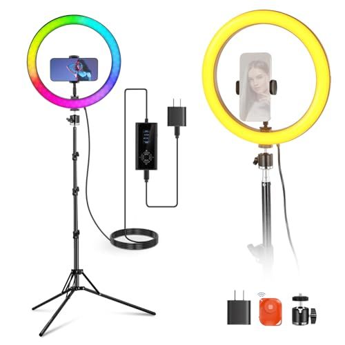 NEEWER 12インチ RGB LEDリングライト スマホ用 24W 高出力 撮影用ライト 180cm三脚スタンドとスマホホルダー付属 360°フルカラー 2500-10000K 調光可能CRI95+ 1780lux/0.5m 18シーン効果 女優 国内発送