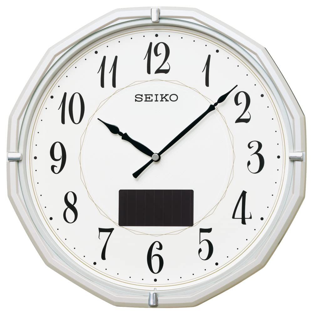 セイコークロック(Seiko Clock) 掛け時計 電波 アナログ ソーラー ハイブリッドソーラー 白パールメタリック 305×305×47mm SF244W 国内発送