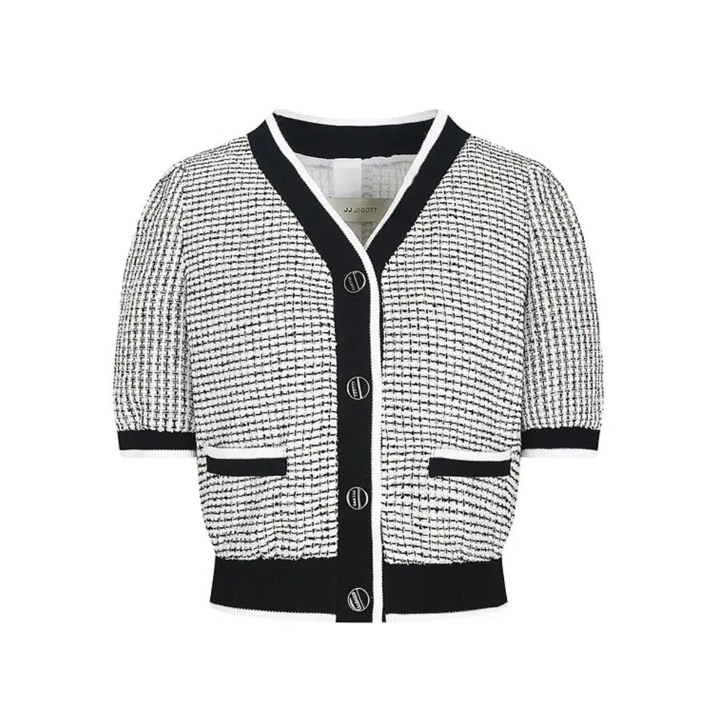 JJ JIGOTT ジェイジェイジゴット ニット バイカラー CHECK チェック テクスチャー クロップドジャケット 55-66 新品
