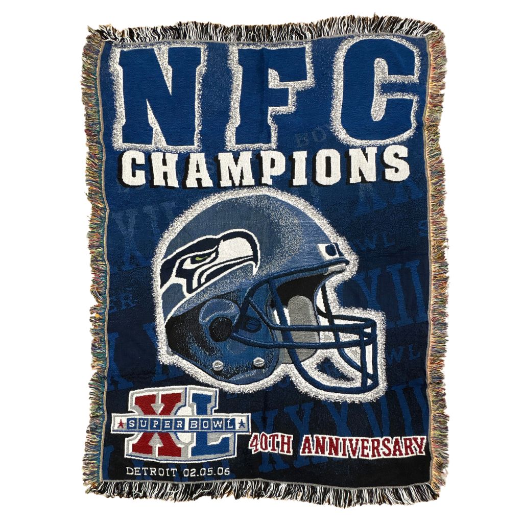 vintageラグ ブランケット マルチカバー タペストリー USA製 シーホークス 2006 NFC Rug Blanket Super Bowl 3013