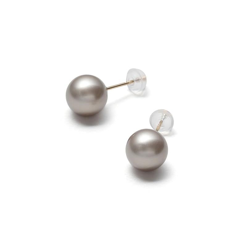 [VOTRE COUTURE] 高級国産 パールピアス グランプレミアム 選べるカラー4種 パール 真珠 6mm 8mm 10mm チタン ゴールド K10YG K18YG (アッシュグレー×K10(イエローゴールド), 8mm)