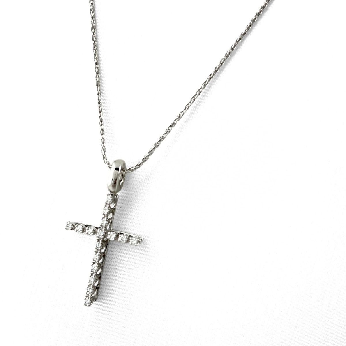 ダミアーニ Damiani クロス ネックレス WG ホワイトゴールド ペンダント メレダイヤ 十字架 ネックレス 750 ダイヤモンド レディース 【中古】