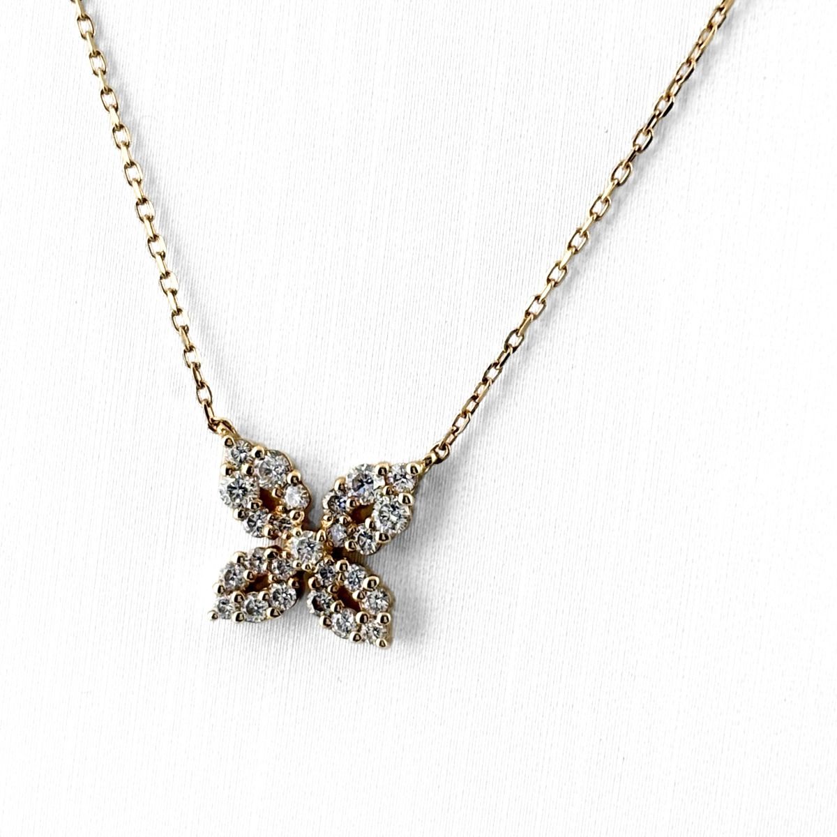 ヴァンドーム青山 VENDOME AOYAMA フラワーモチーフ ネックレス YG イエローゴールド ペンダント メレダイヤ 花 ネックレス K18 ダイヤモンド レディース 【中古】