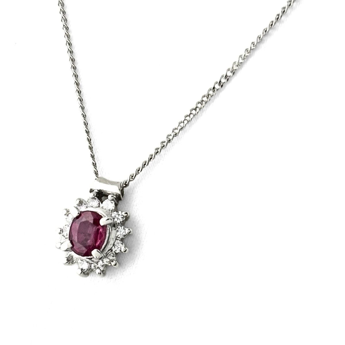 ルビー デザインネックレス プラチナ ペンダント メレダイヤ ダイヤモンド ネックレス Pt900 Pt850 ルビー レディース 【中古】