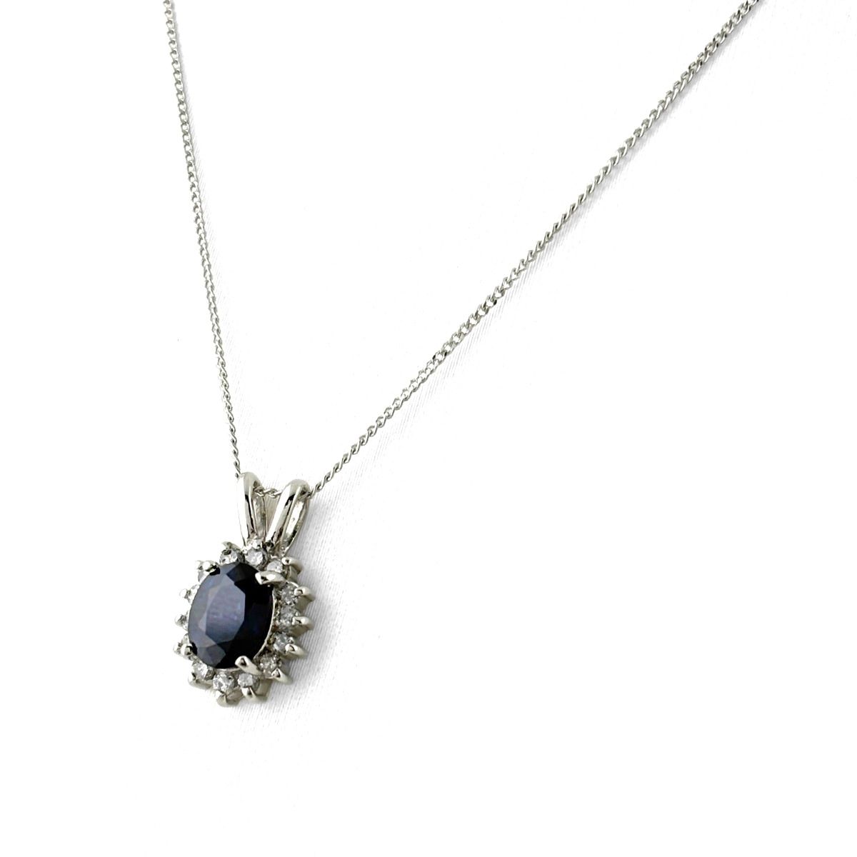 サファイア デザインネックレス プラチナ ペンダント メレダイヤ ダイヤモンド ネックレス Pt900 Pt850 サファイア レディース 【中古】