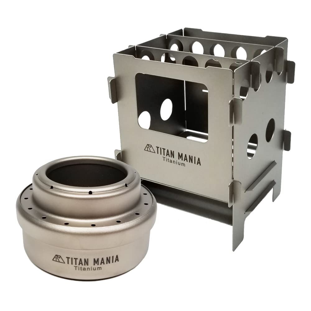 ☆新品☆TITAN MANIA(チタンマニア) アルコールストーブ チタン 超軽量 頑丈 コンパクト ポータブル キャンプ アウトドア ソロキャンプ アウトドア用品 キャンプ用品 (アルコールストーブ+風防セット) f7882a4e