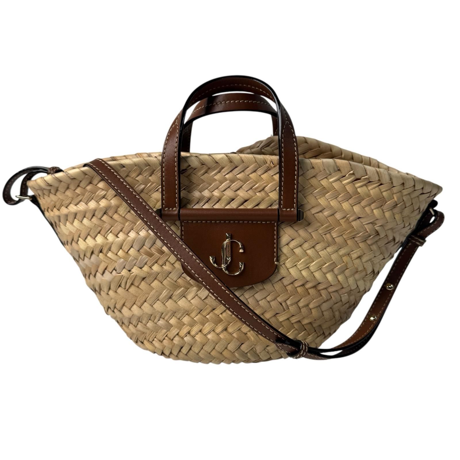 ジミーチュウ Jimmy Choo ラフィア製 Macy カゴバッグ 2way ショルダー 