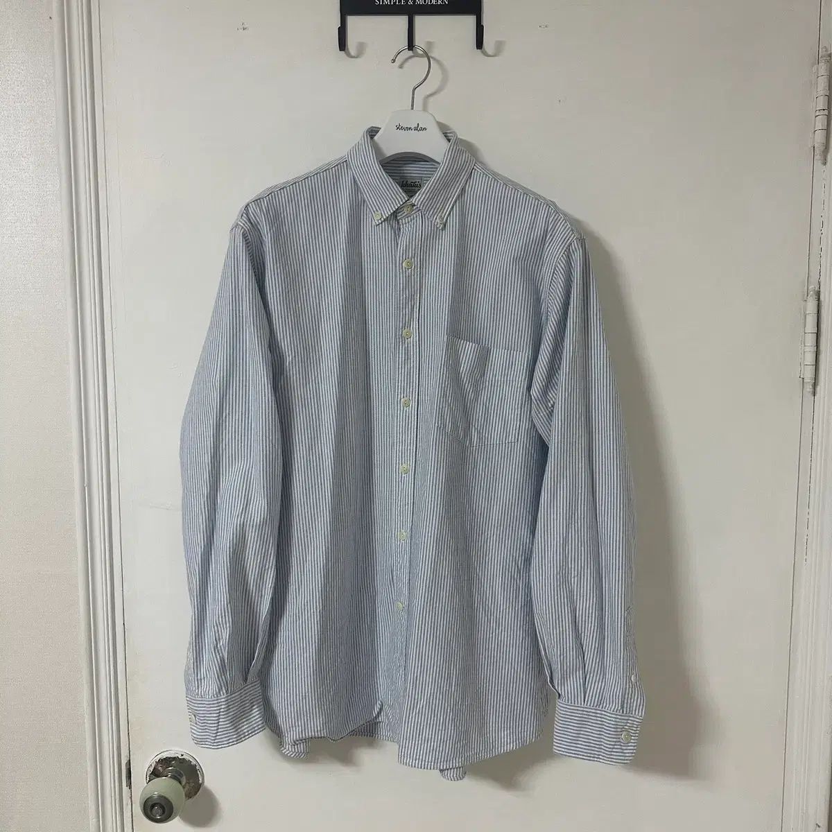 L(3) カーキOxfordシャツ ブルーストライプ
