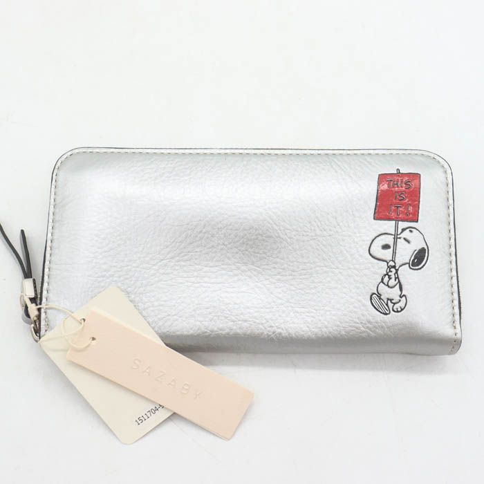 サザビー 長財布 スヌーピー コラボ レザー 小銭入りあり ウォレット ブランド レディース シルバー SAZABY 【中古】