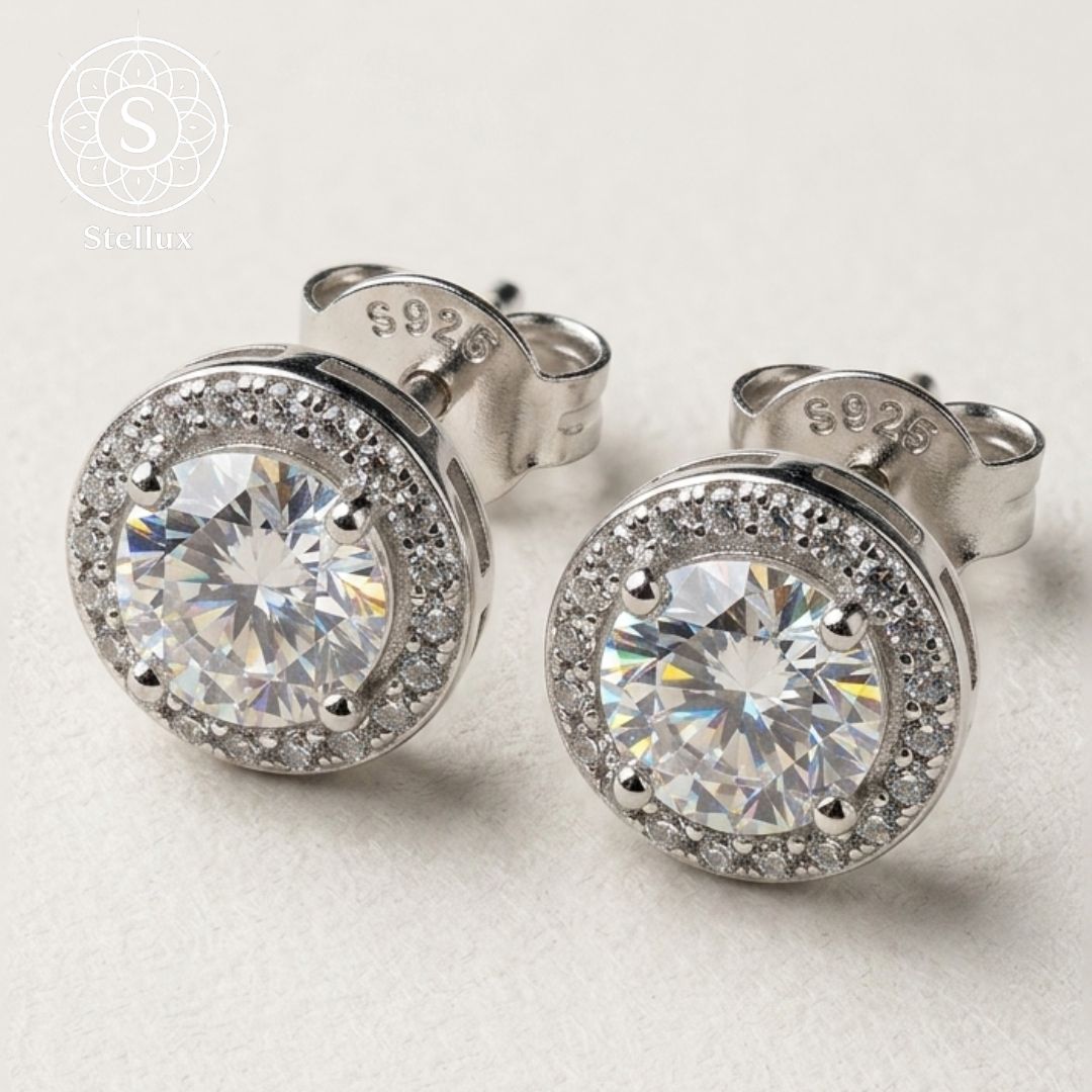 【極上の輝き】ヘイローピアス モアサナイト/両耳計1.0ct/シルバー925 S925刻印/プラチナ仕上/ユニセックス/ペアジュエリー/メンズ・レディース◎/プレゼント・ギフトにも/トラベルジュエリー/ブリンブリン/一生モノ