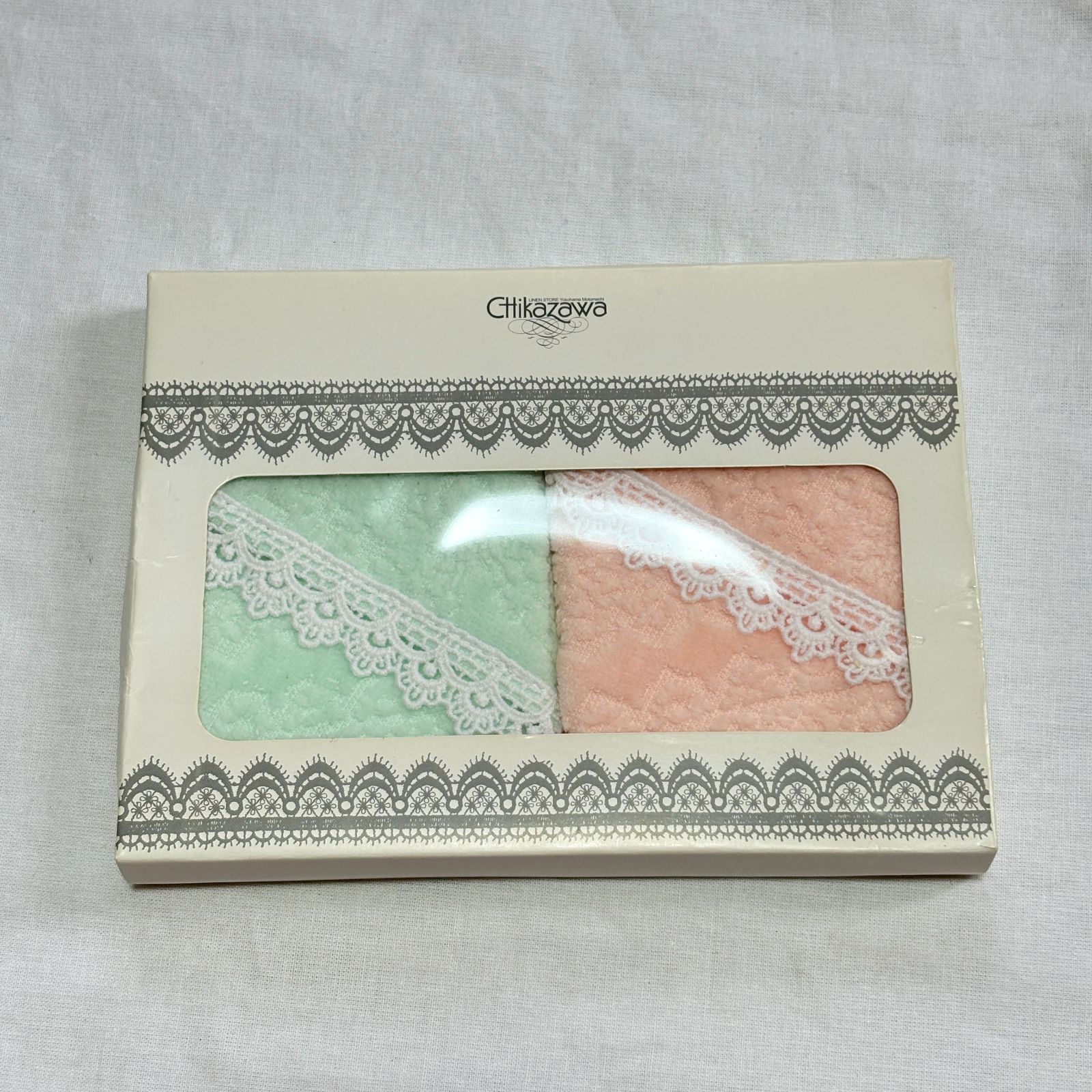 『新品・未開封』 近沢レース　バスタオル２枚セット chikazawa 近沢レース Chikazawa タオルハンカチ 2枚セット ミント ピンク 綿100
