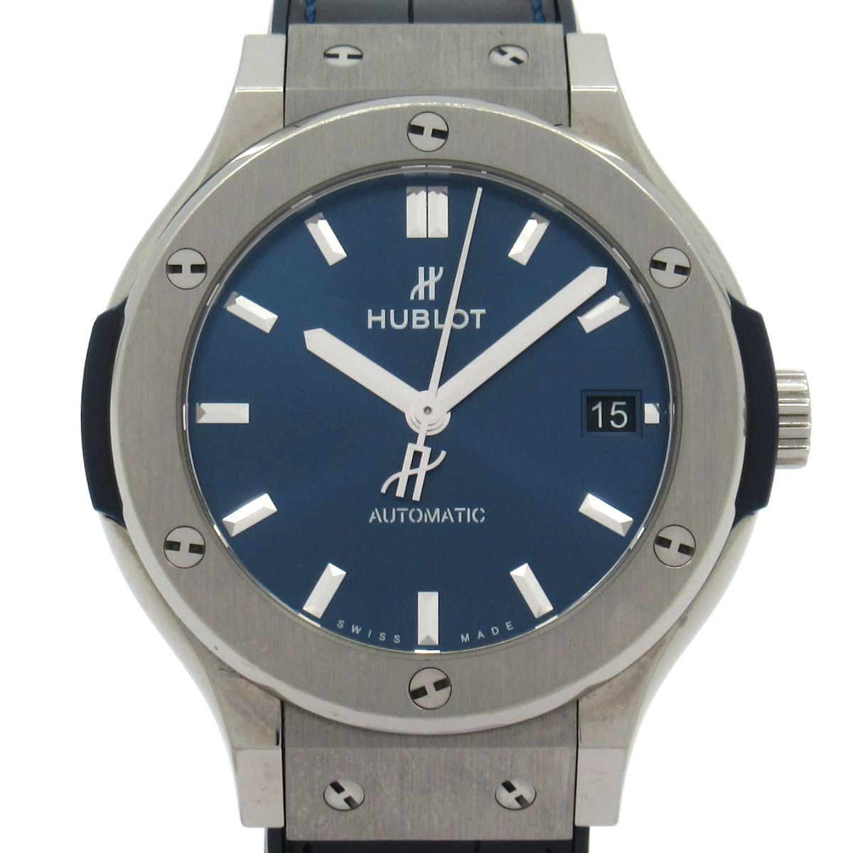 HUBLOT(ウブロ) 腕時計 クラシックフュージョンチタニウムブルー 565.NX.7170.LR ボーイズ 38mm/チタン/アリゲーター×ラバーベルト ブルー