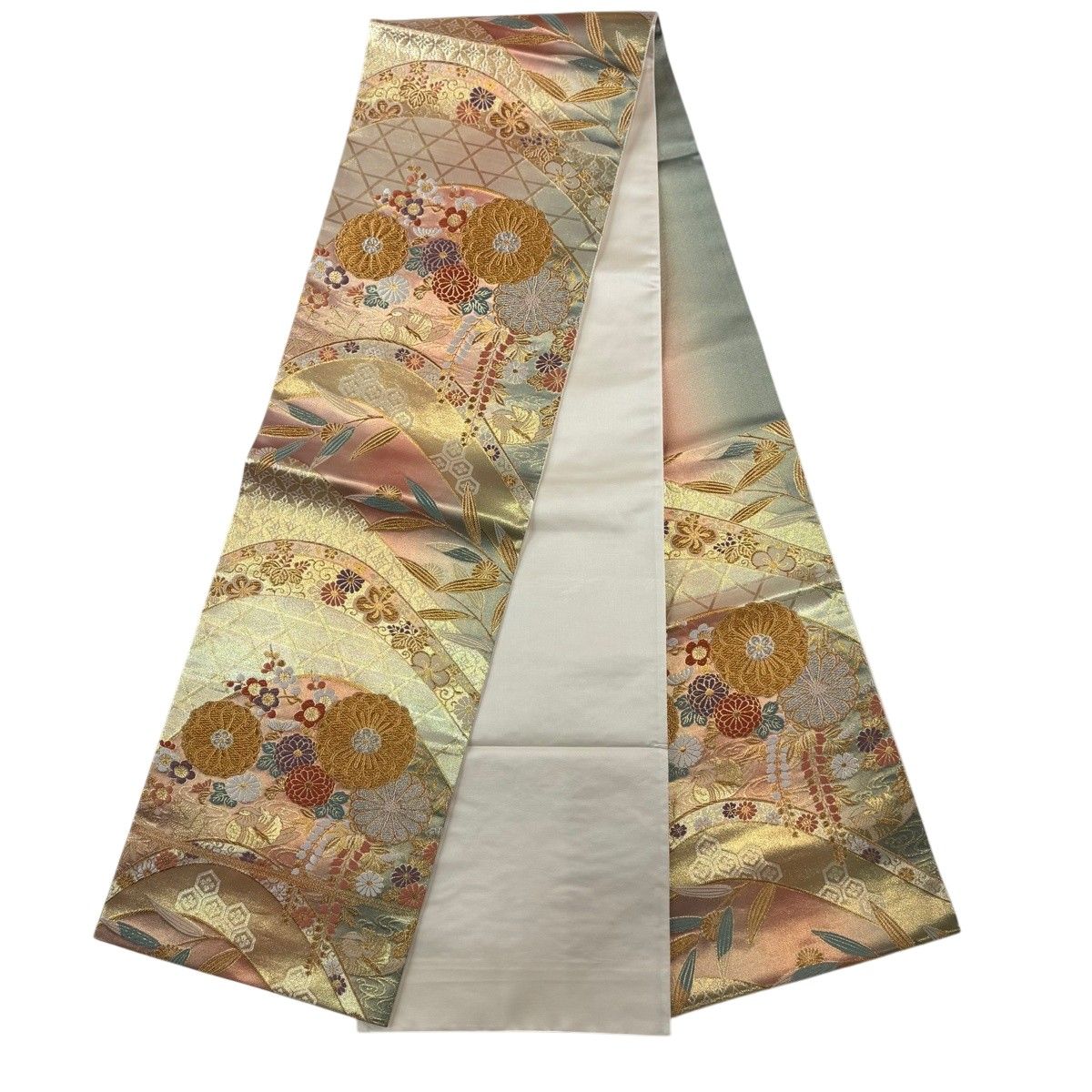美品】 振袖 身丈172.5cm 裄丈70cm L 袷 袋帯フルセット 花籠 梅 金糸 